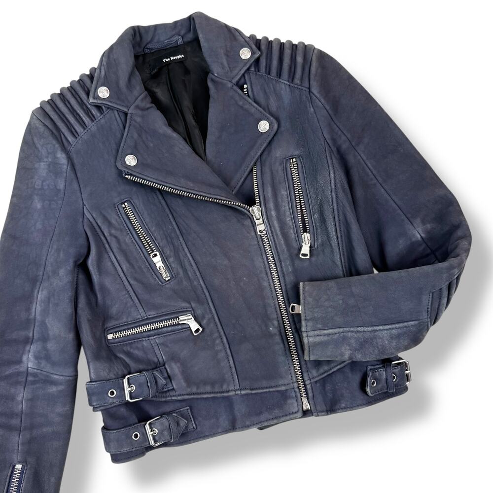 THE KOOPLES blue lamb leather motorcycle biker jacket - Picture 13 of 16